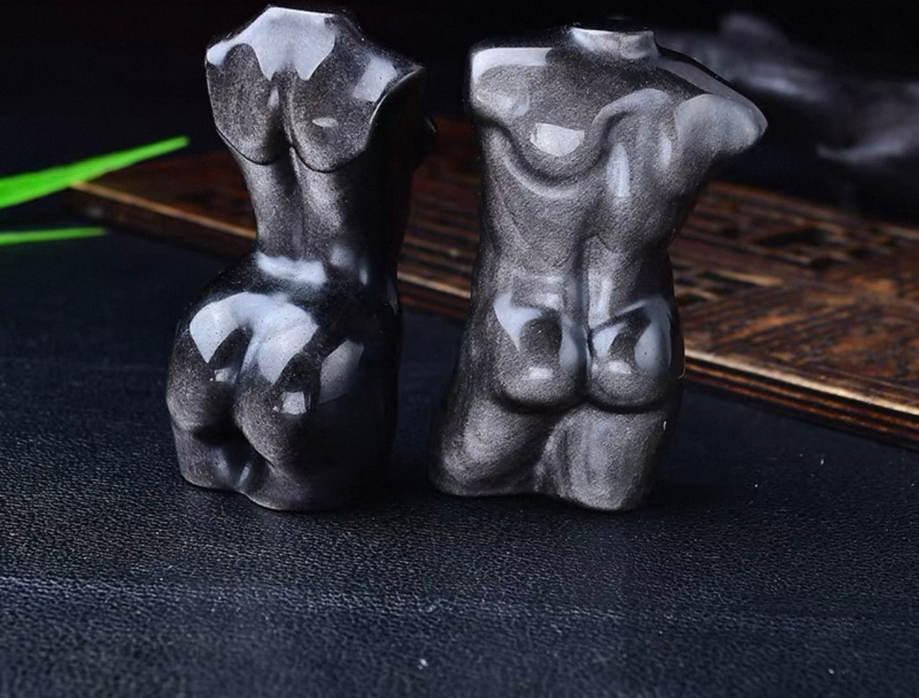 Black Obsidian Torso Sculpture - Minimalist Body Form Stone Art Sculpture